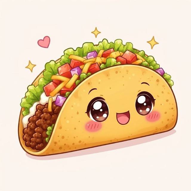 Smiling kawaii OtakuTaco mascot filled with taco toppings